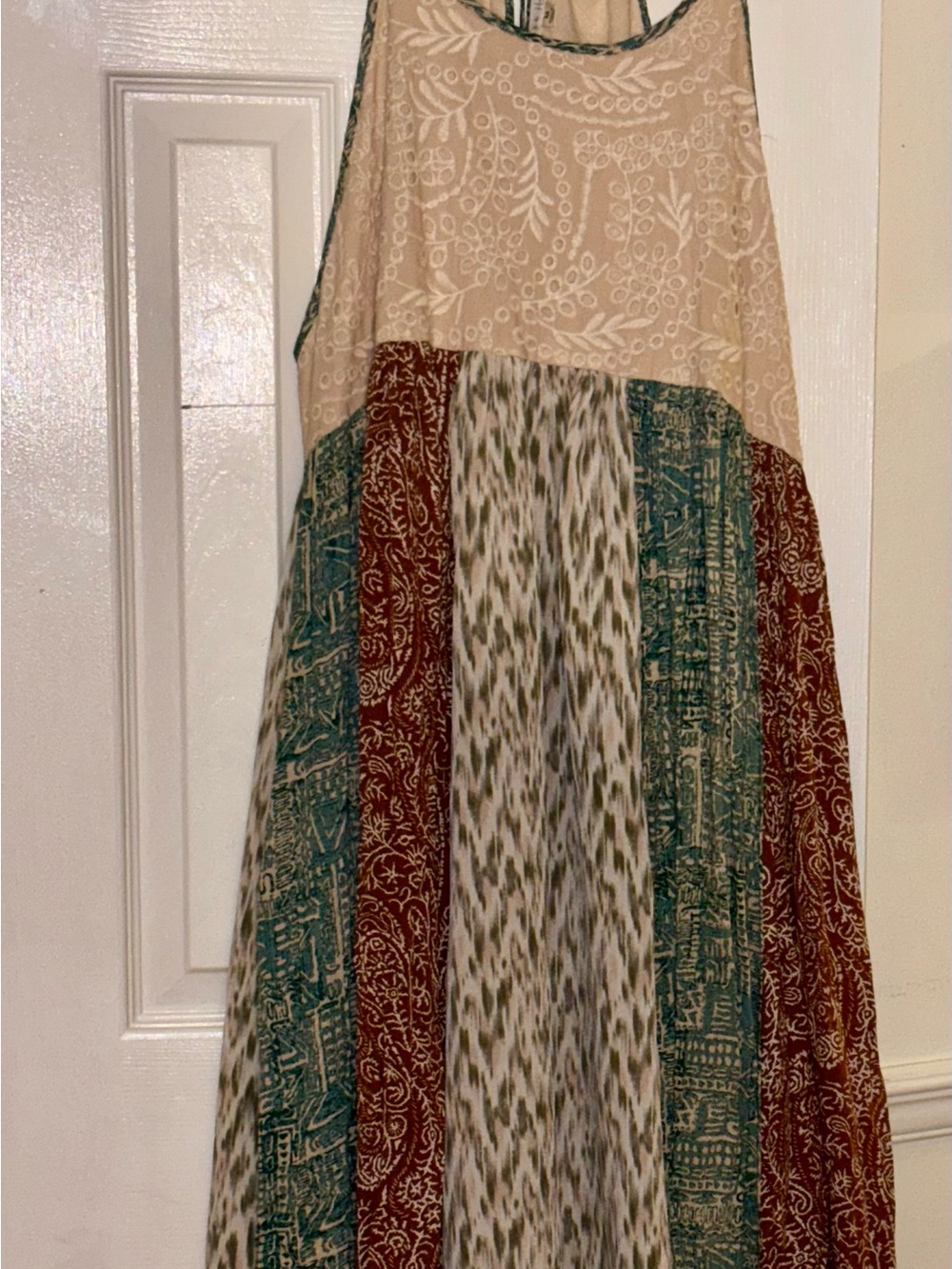 Oli & Hali Cream, Teal & Rust Patchwork Boho Maxi Dress